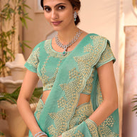 Blue embroidered chiffon saree daily wear