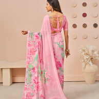 Pink floral printed georgette saree festive wear