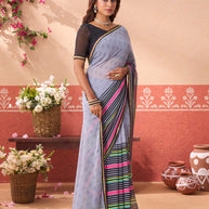 Grey geometric printed georgette saree casual wear