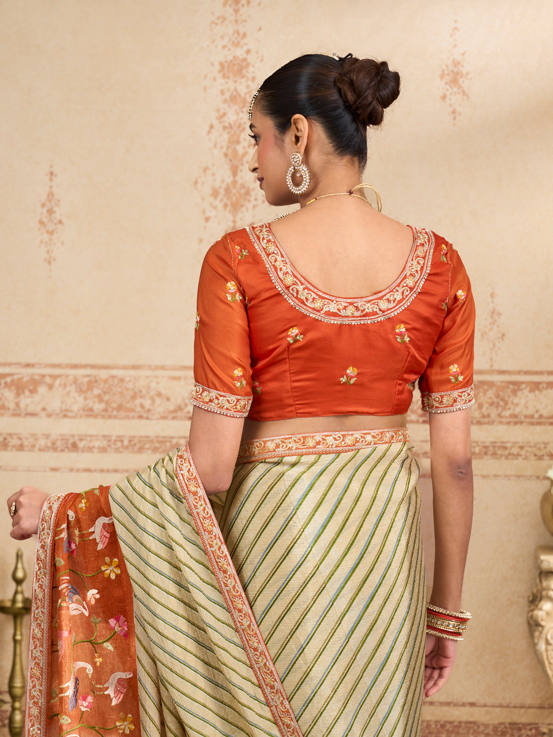 Yellow embroidered silk blend saree daily wear