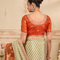 Yellow embroidered silk blend saree daily wear