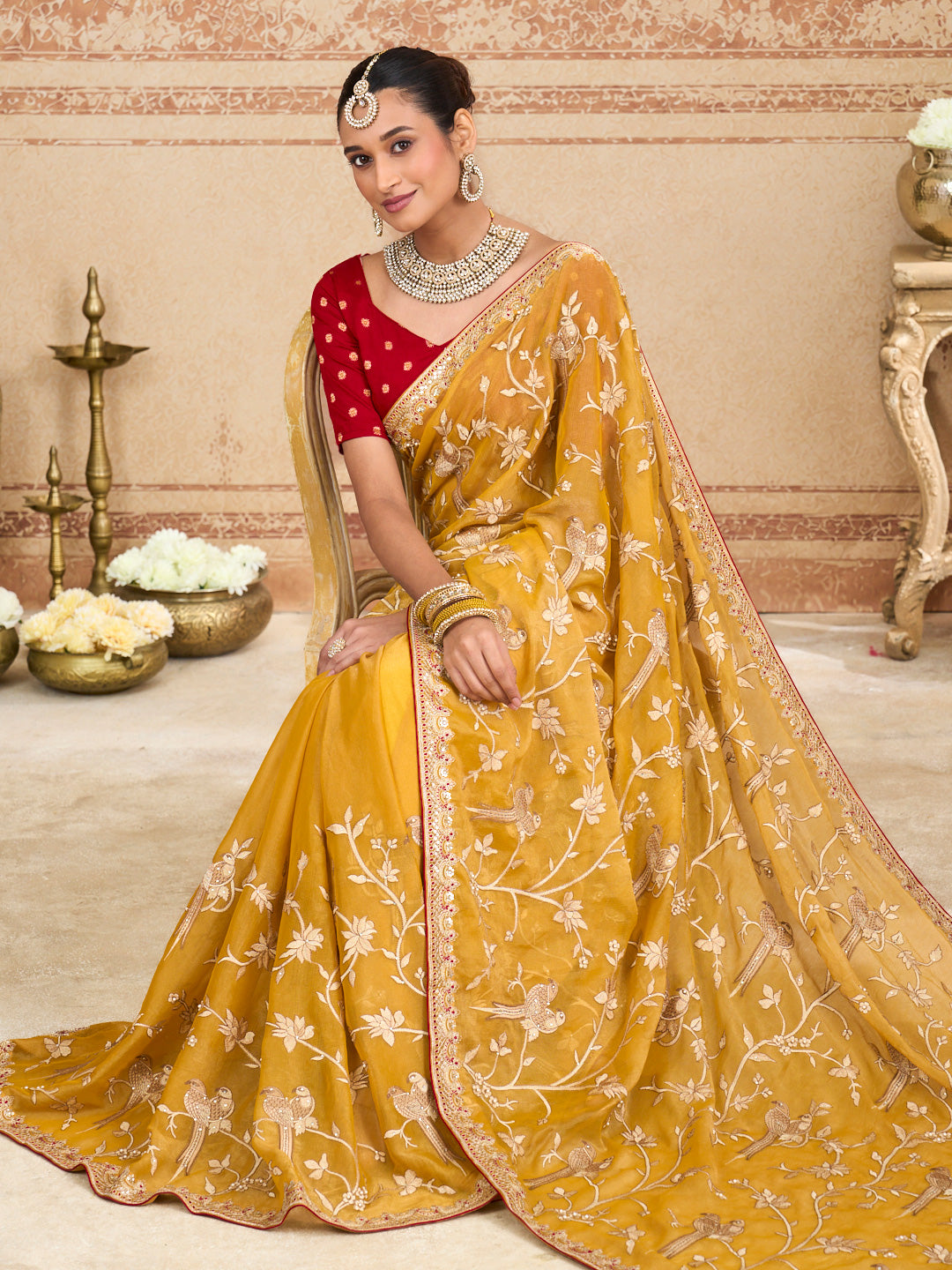 yellow designer saree