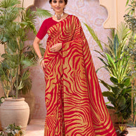 Red embroidered chiffon saree festive wear