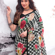 Black printed georgette saree wedding wear