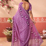 Purple printed chiffon saree festive wear
