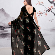 Black geometric printed georgette saree festive wear