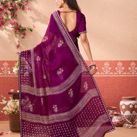 Purple geometric printed chiffon saree festive wear