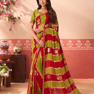 Green floral printed chiffon saree daily wear