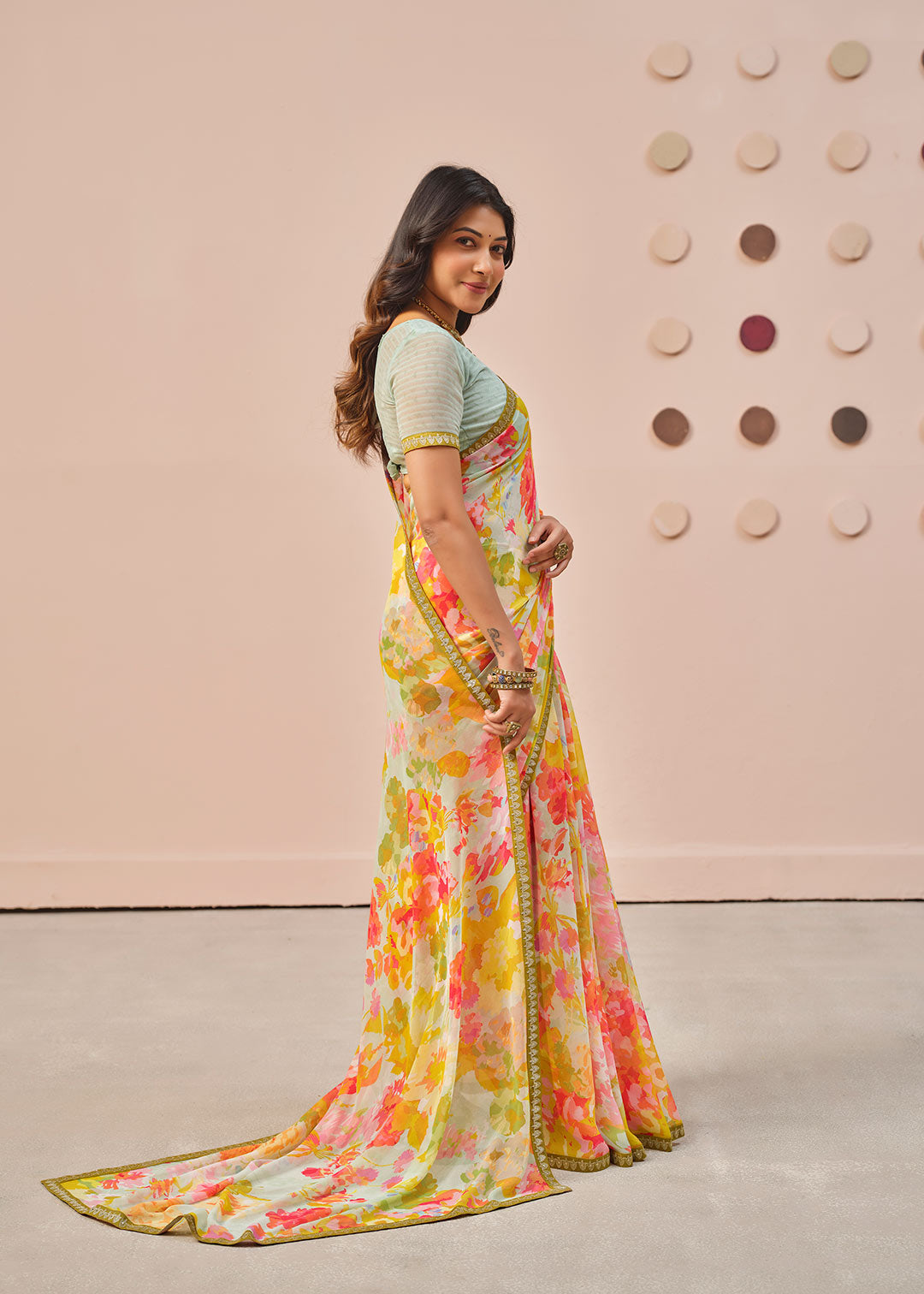 Multicolor printed georgette saree festive wear