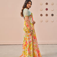 Multicolor printed georgette saree festive wear