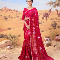 Pink bandhani printed georgette saree festive wear