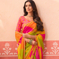 Multicolor printed chiffon saree wedding wear