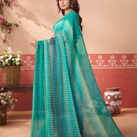 Blue printed chiffon saree daily wear