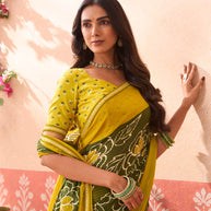 Green floral printed chiffon saree wedding wear