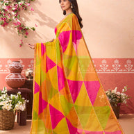 Multicolor printed chiffon saree festive wear