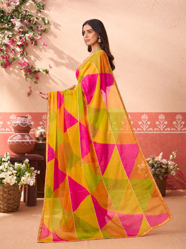 Multicolor printed chiffon saree festive wear