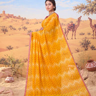 Orange bandhani printed georgette saree daily wear