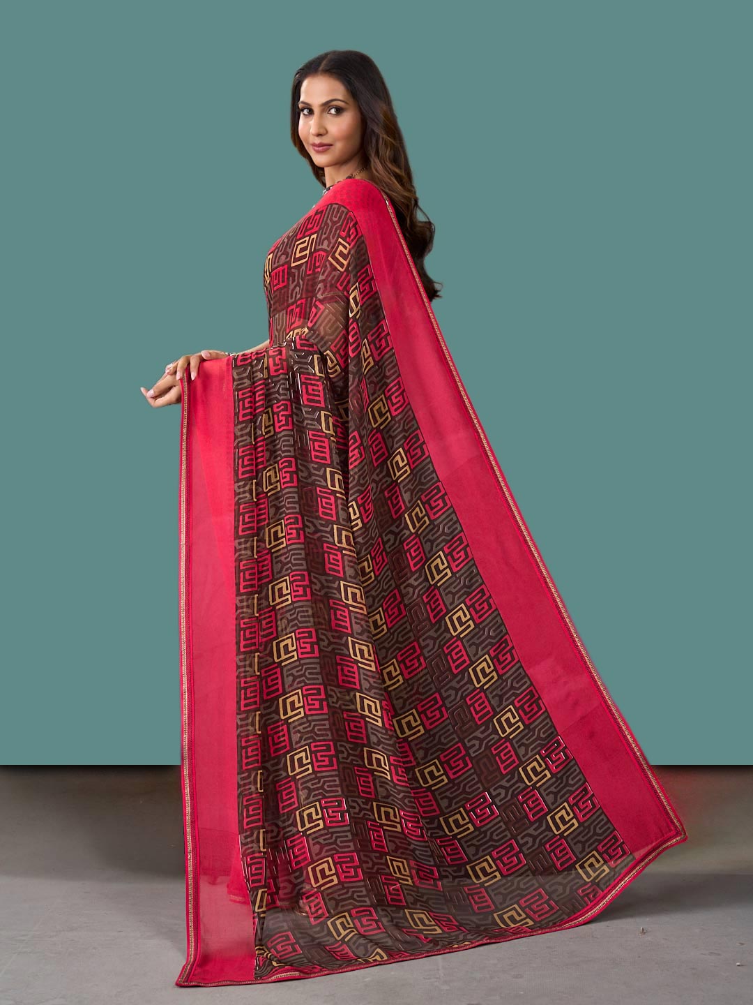 Laxmipati Rudramala Red Georgette Geometric Printed Saree