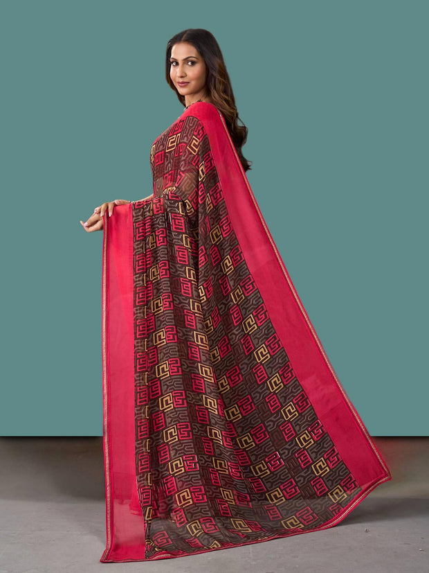 Laxmipati Rudramala Red Georgette Geometric Printed Saree