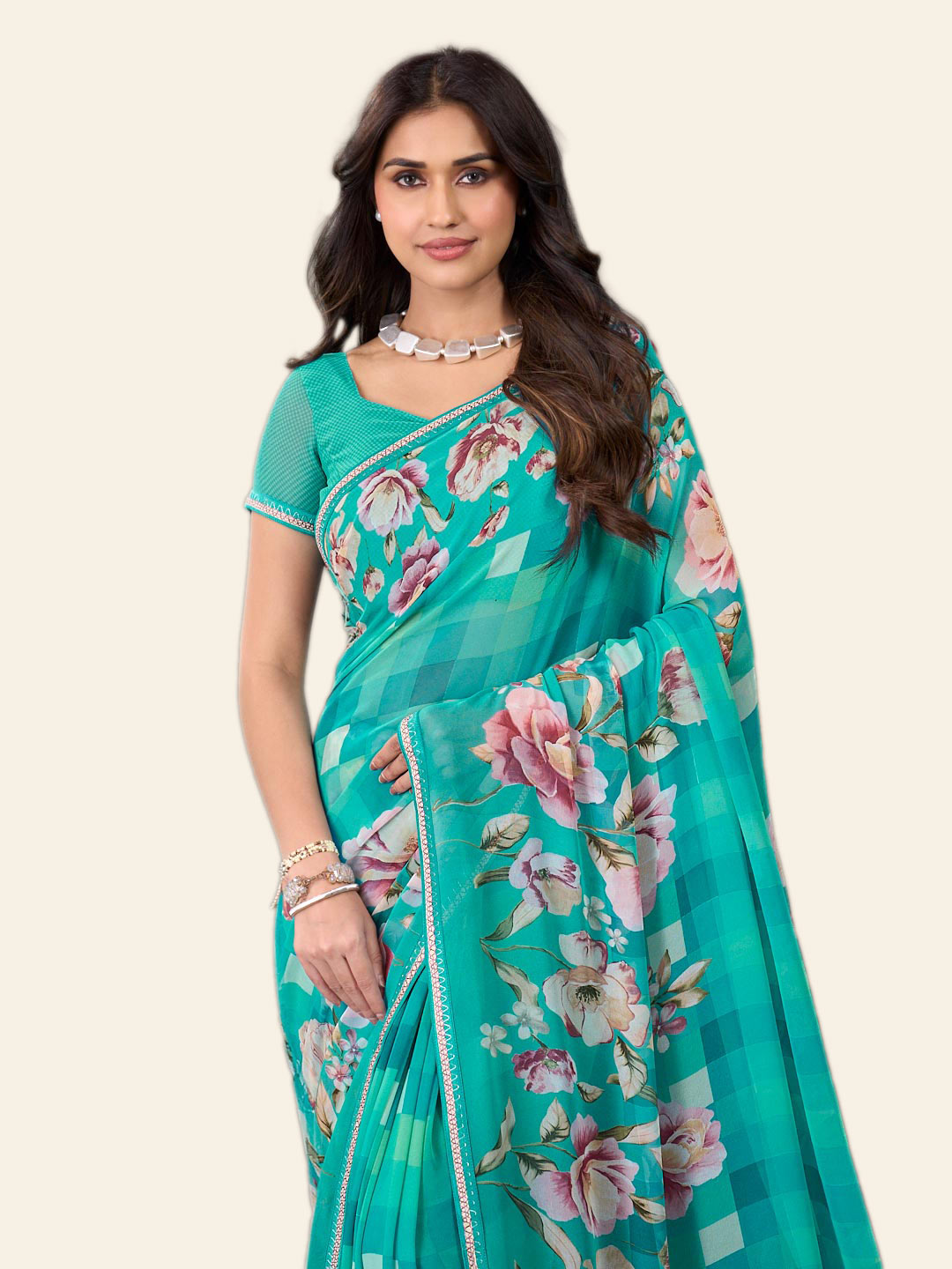 Laxmipati Rudramala Blue Georgette Floral Printed Saree