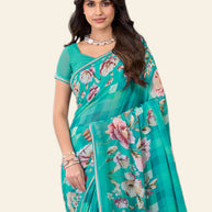 Laxmipati Rudramala Blue Georgette Floral Printed Saree