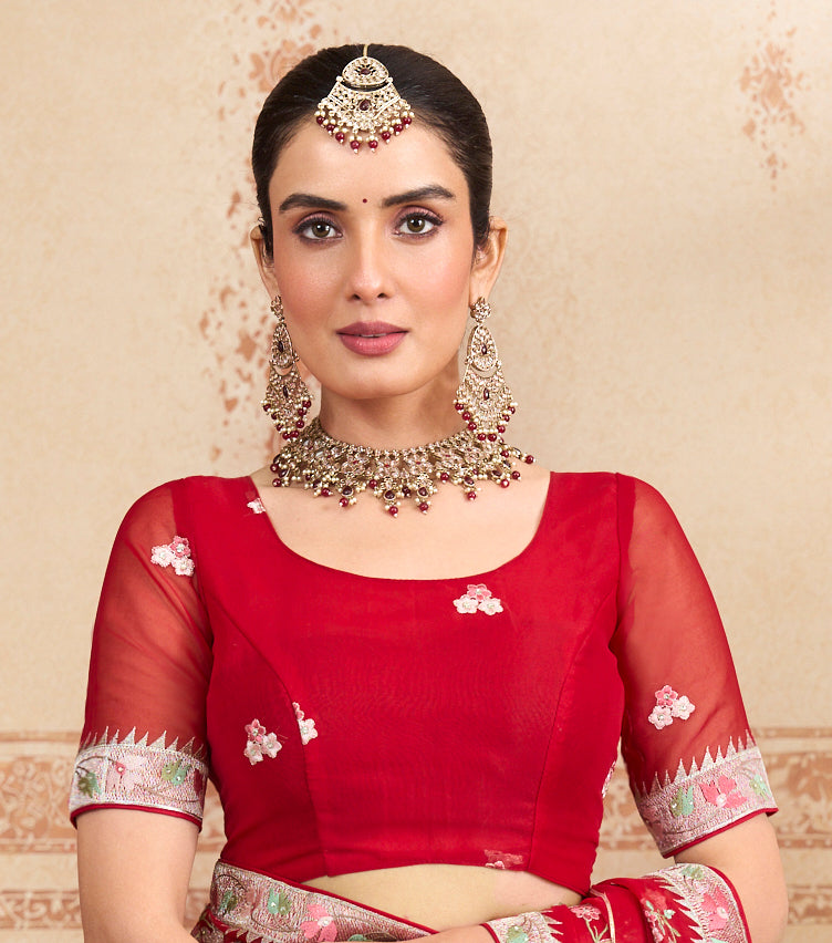 red designer saree