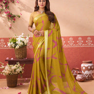 Olive Green printed chiffon saree party wear