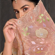 Pink embroidered tissue organza saree wedding wear