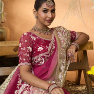 purple embroidered tissue organza saree casual wear