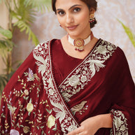 Maroon embroidered chiffon saree daily wear