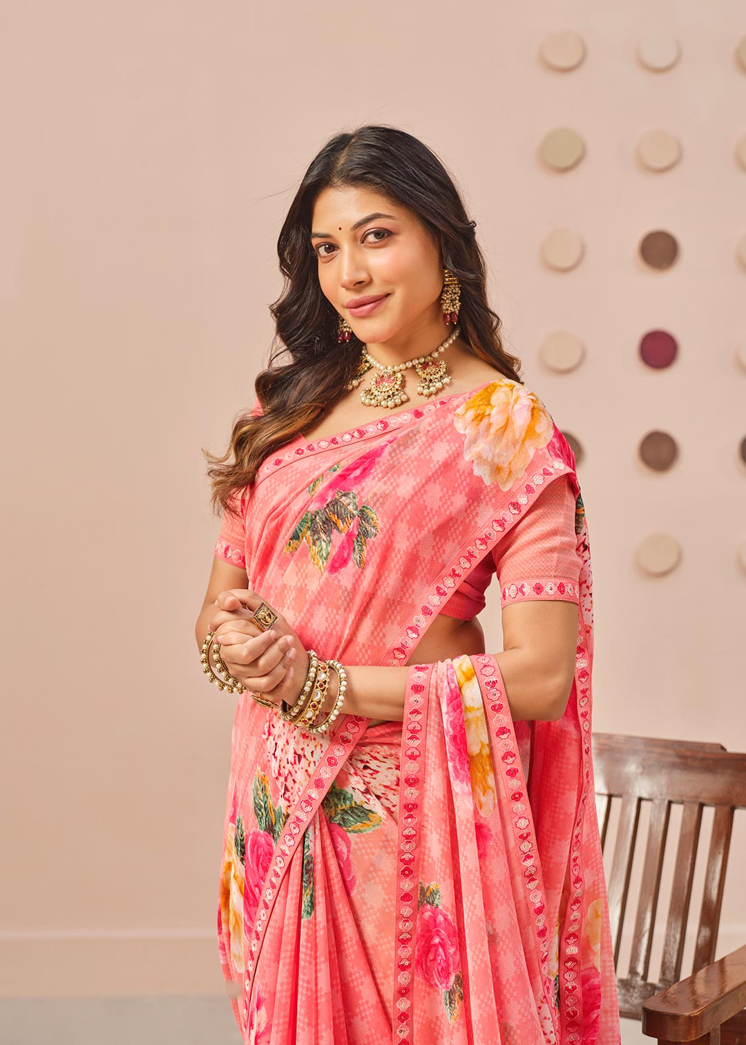 pink colour saree