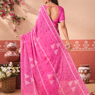 Pink printed silk blend saree party wear