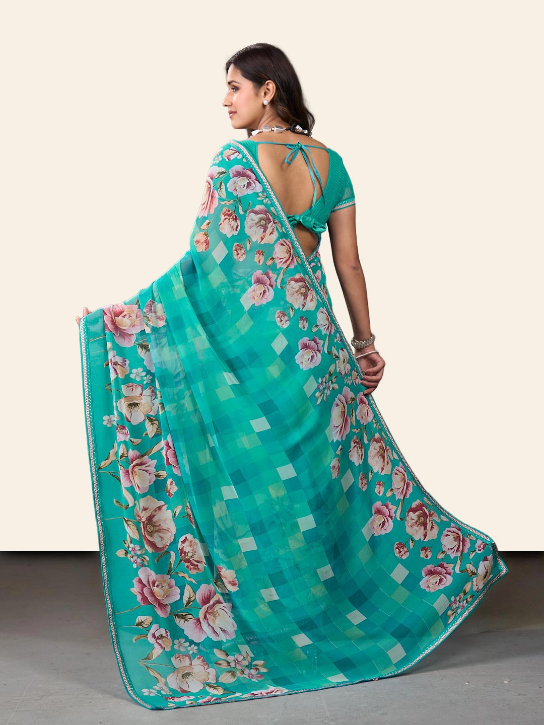 Laxmipati Rudramala Blue Georgette Floral Printed Saree