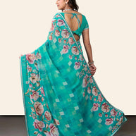 Laxmipati Rudramala Blue Georgette Floral Printed Saree