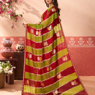 Green floral printed chiffon saree festive wear