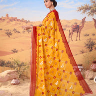 Orange bandhani printed georgette saree daily wear