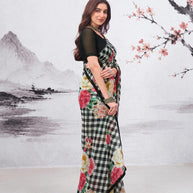 Black printed georgette saree casual wear