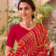 Red embroidered chiffon saree party wear