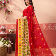 Red floral printed silk blend saree daily wear