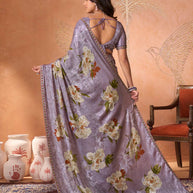 Purple embroidered silk blend saree festive wear