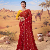 Red printed georgette saree festive wear