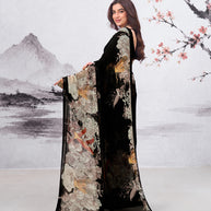 Black floral printed georgette saree daily wear