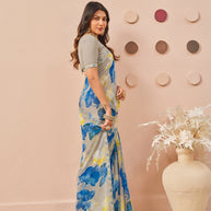 Grey floral printed georgette saree festive wear