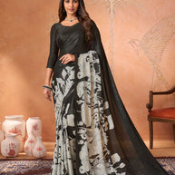 Black embroidered silk blend saree party wear