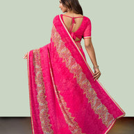 Laxmipati Rudramala Pink Georgette Floral Printed Saree