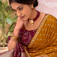 Brown embroidered chiffon saree party wear