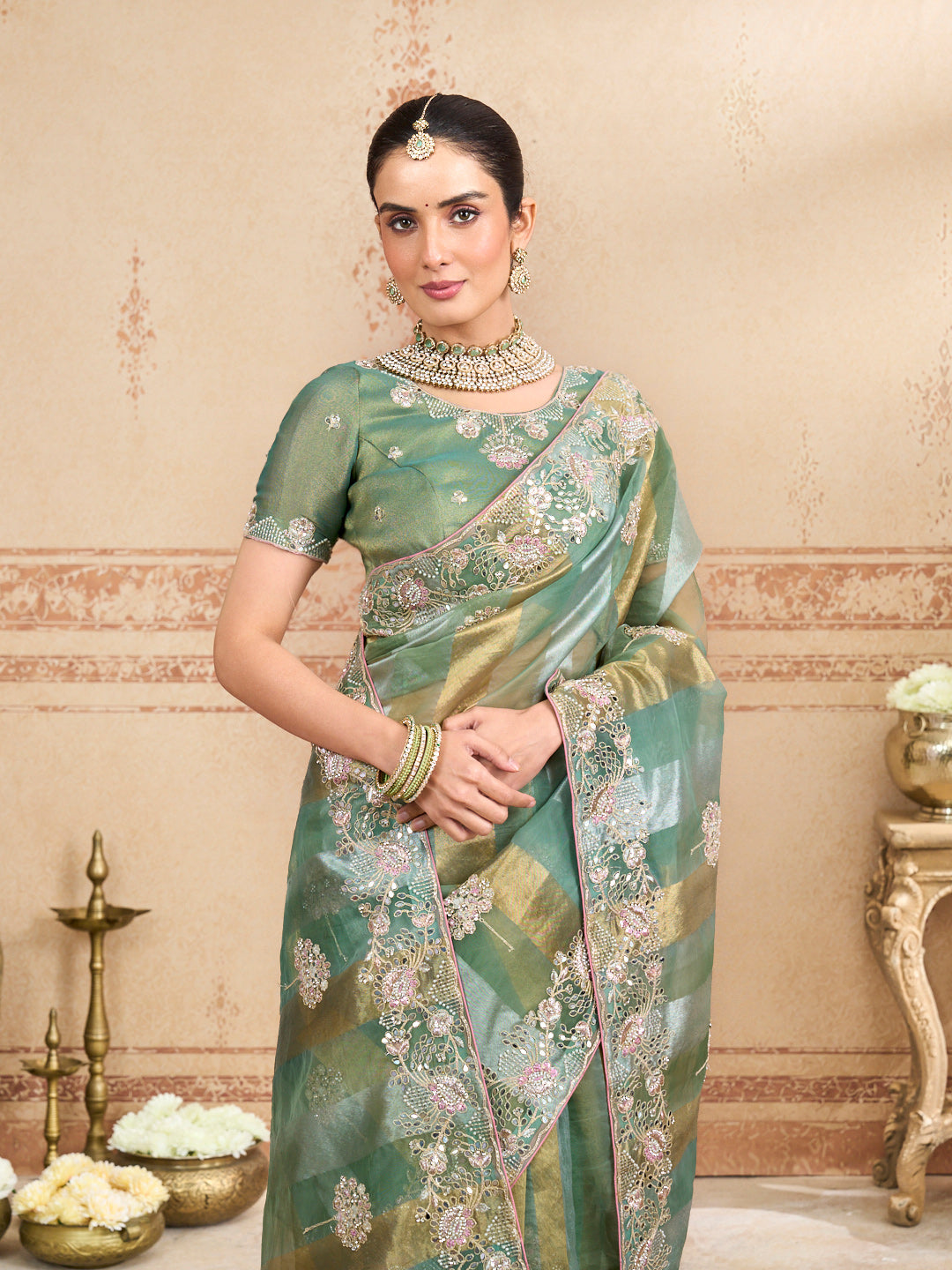 hand embroidery saree