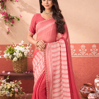 Orange floral printed chiffon saree wedding wear
