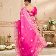 Pink embroidered tissue organza saree party wear