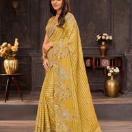 Yellow embroidered silk blend saree daily wear